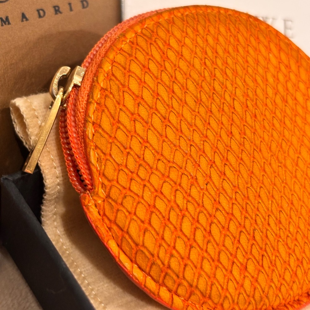 Loewe Orange Python Embossed Zipper Coin Purse Fu… - image 3
